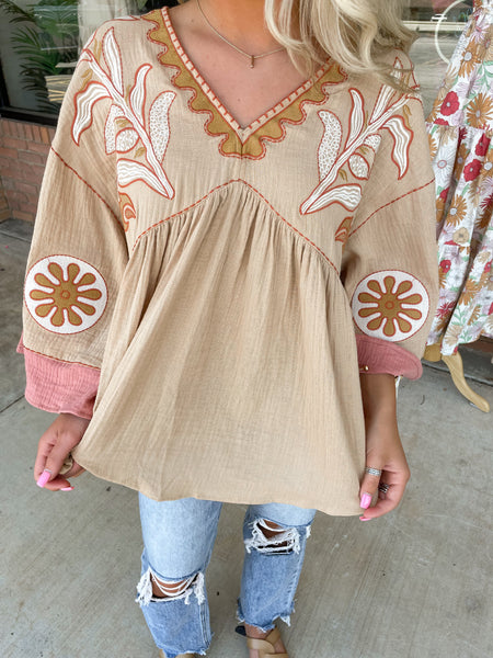 Boho Grace Top-Tan