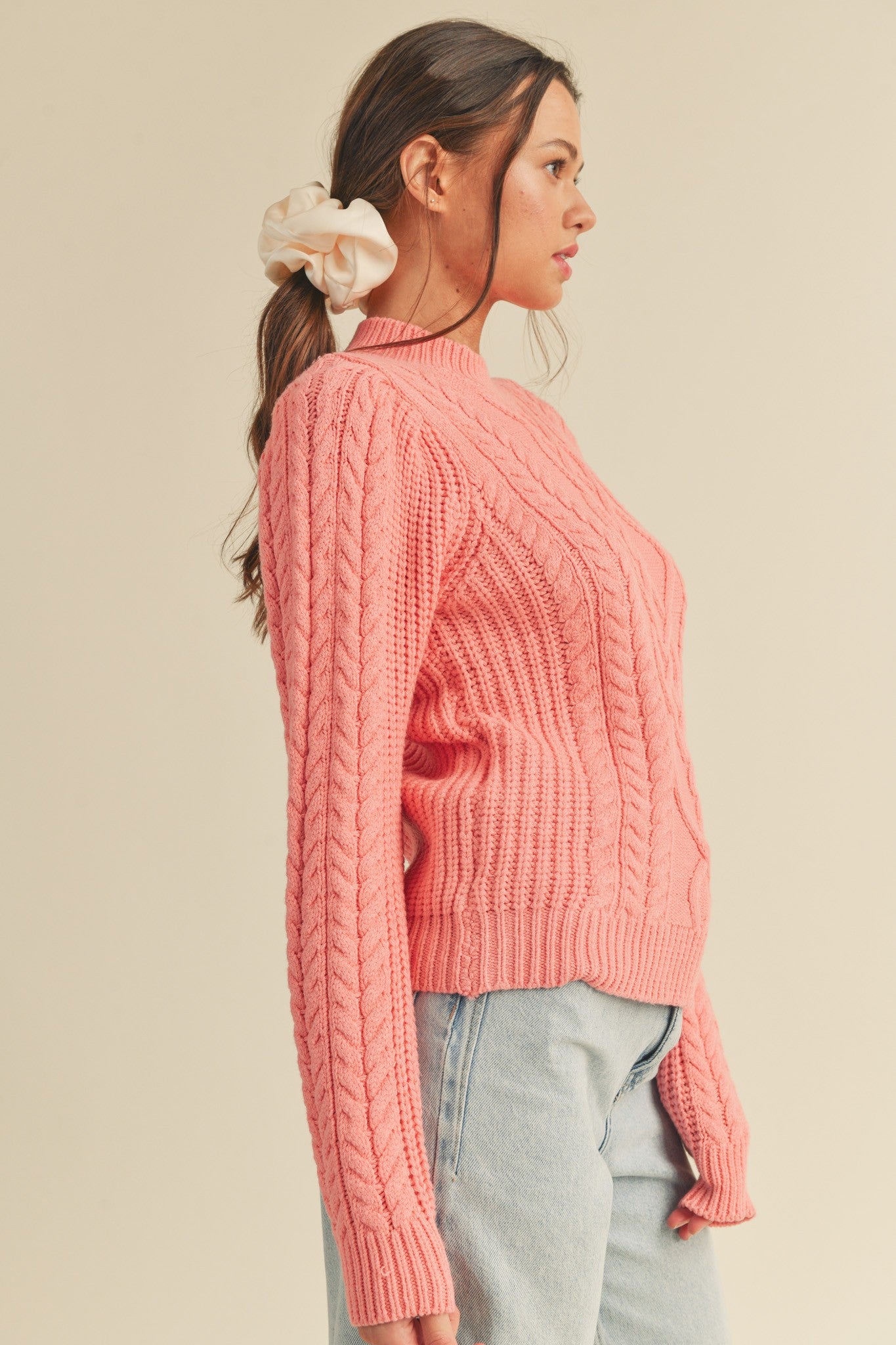 SWEET PINK CABLE SWEATER