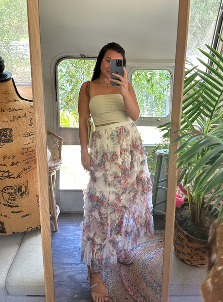 Floral Laced Midi Skirt