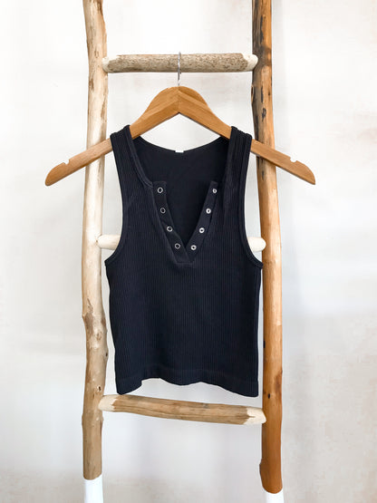 Accent Ribbed Tank- Black