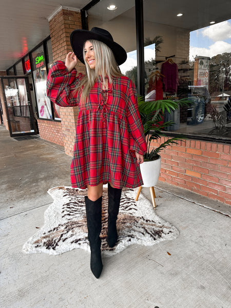 Christmas Plaid Tie Dress