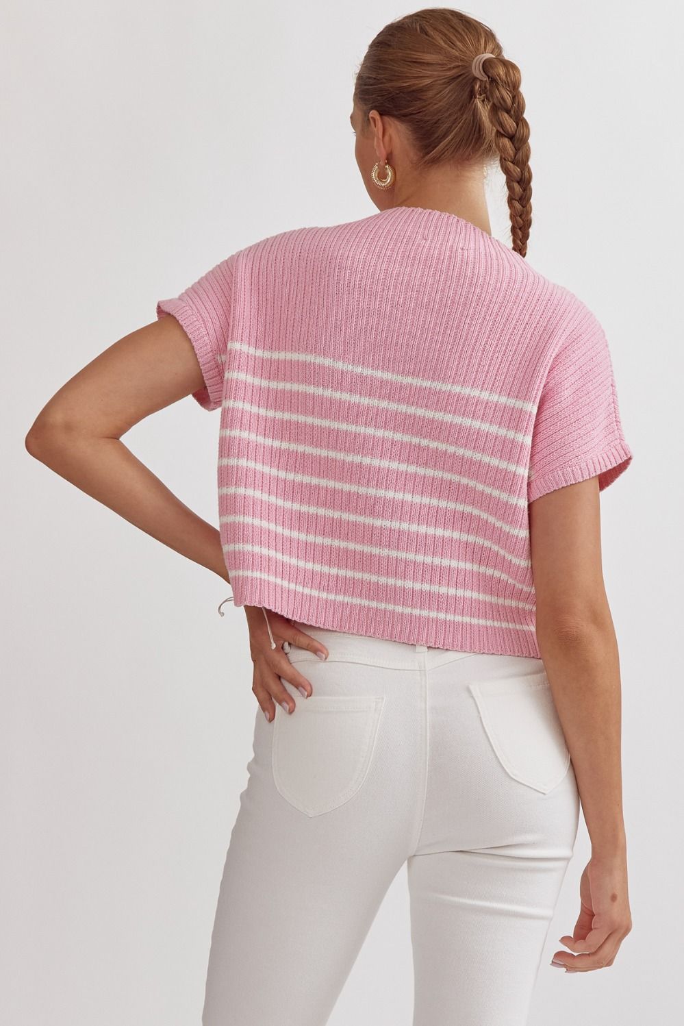 Boxy Stripe Sweater - Pink/White