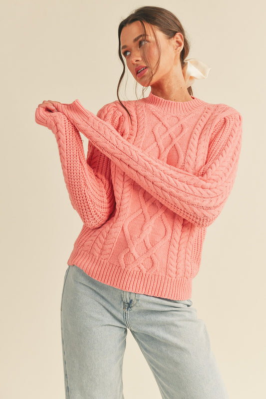 SWEET PINK CABLE SWEATER