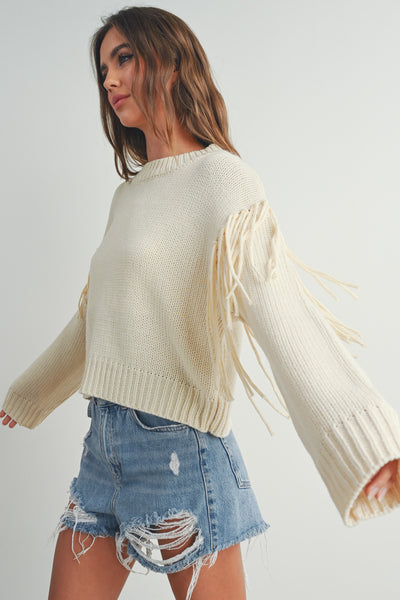 FRINGE DETAIL SWEATER-CREAM