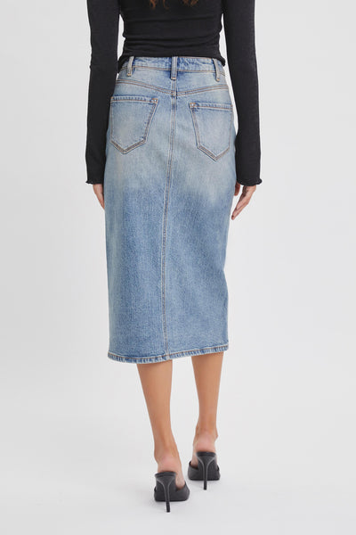 High Rise Midi Denim Skirt