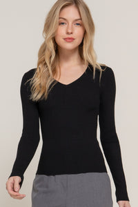 Ribbed VNeck Basic-Black