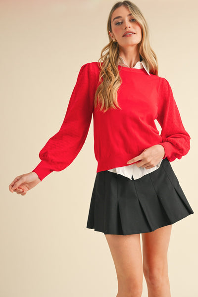 Diamond Sleeve Sweater-Red