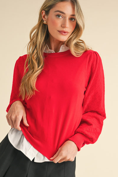 Diamond Sleeve Sweater-Red