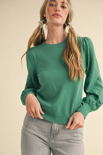 Diamonds Sleeve Sweater-Green