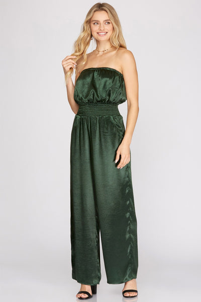 Satin Strapless Green Jumpsuit