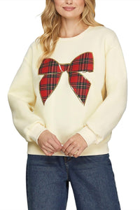 Plaid Bow Sweater-Cream