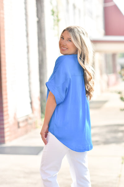Collared Hi-Low Top- Royal