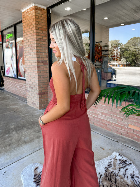 CLAY PLUNGE JUMPSUIT