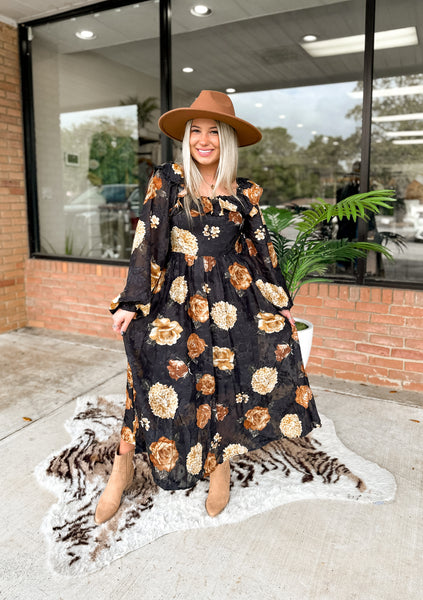 Black Floral Midi Dress