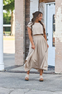 Linen Khaki Skirt Set