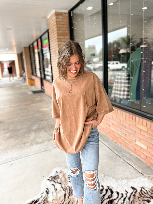 Faux Pocket Oversized Tee-Coco