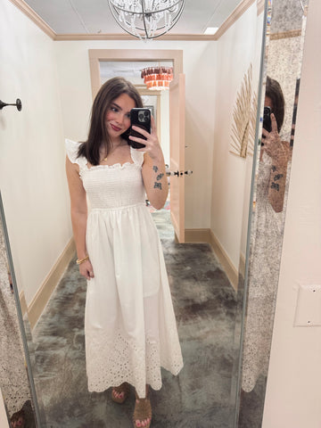 White Eyelet Midi Dress