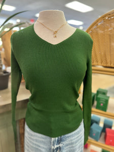 Ribbed VNeck Basic-Pine