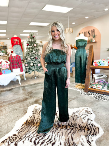 Satin Strapless Green Jumpsuit