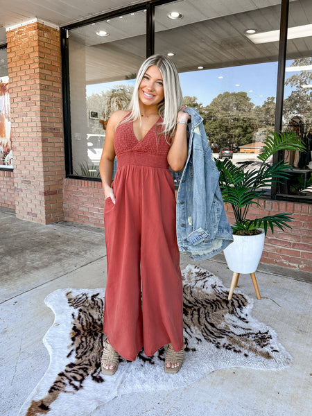 CLAY PLUNGE JUMPSUIT