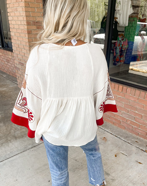 Boho Grace Top-Creamy Red