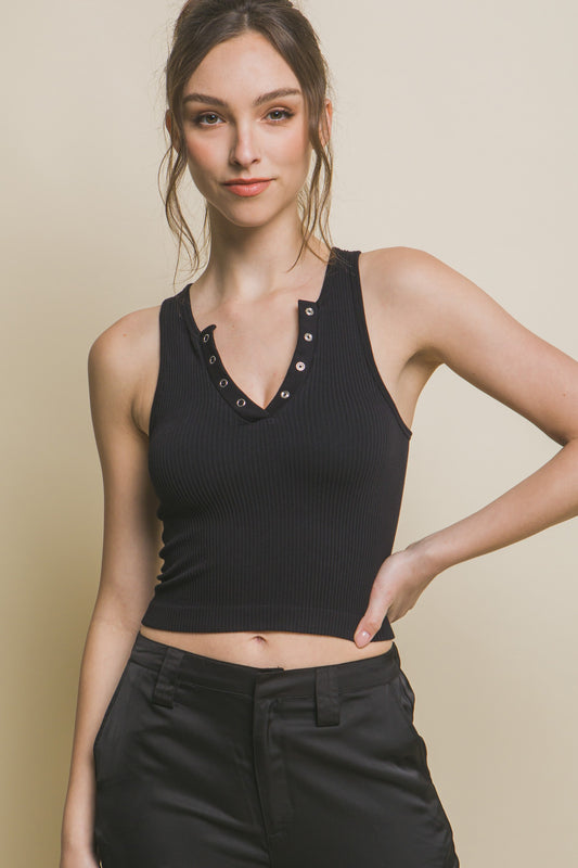 Accent Ribbed Tank- Black