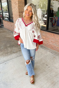 Boho Grace Top-Creamy Red