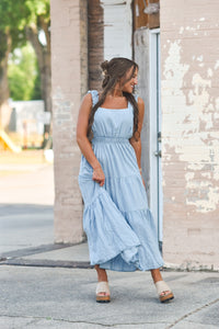Washed Tiered Chambray Dress