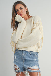 FRINGE DETAIL SWEATER-CREAM