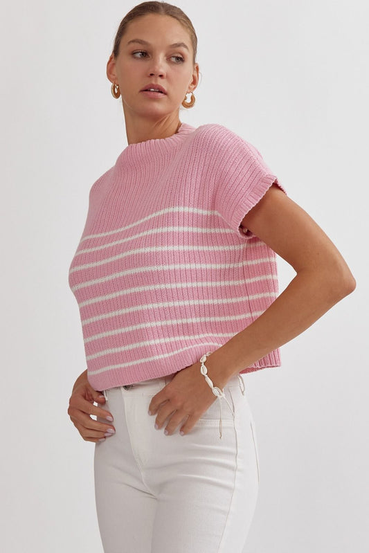 Boxy Stripe Sweater - Pink/White