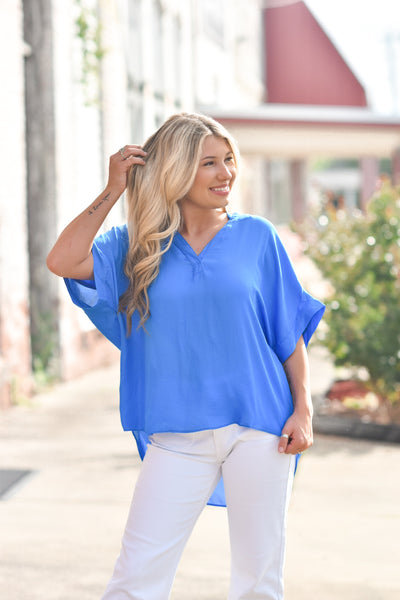 Collared Hi-Low Top- Royal
