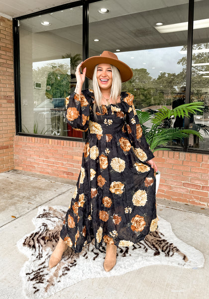 Black Floral Midi Dress