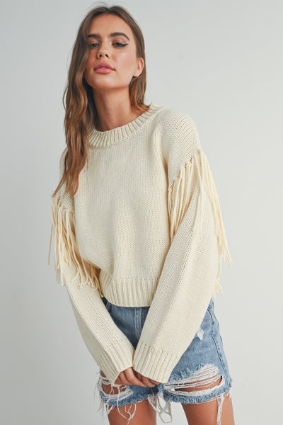 FRINGE DETAIL SWEATER-CREAM