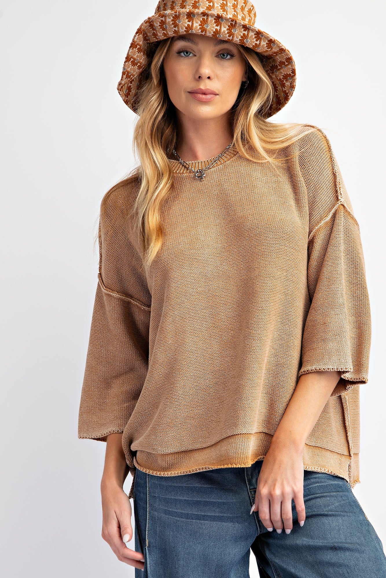 Half Sleeve Sweater Top-Tan