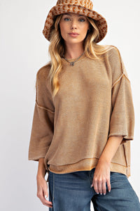 Half Sleeve Sweater Top-Tan