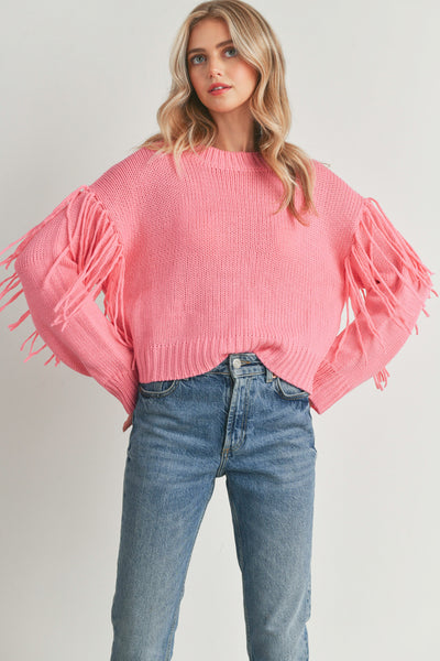 Bubblegum Fringe Sweater - Pink