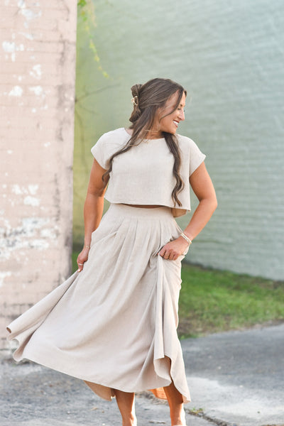 Linen Khaki Skirt Set