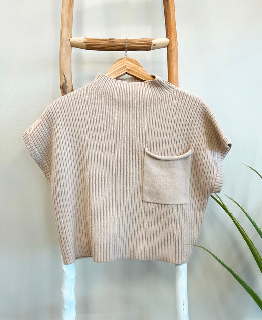 Boxy Crop Sweater - Tan