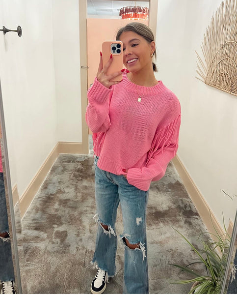 Bubblegum Fringe Sweater - Pink