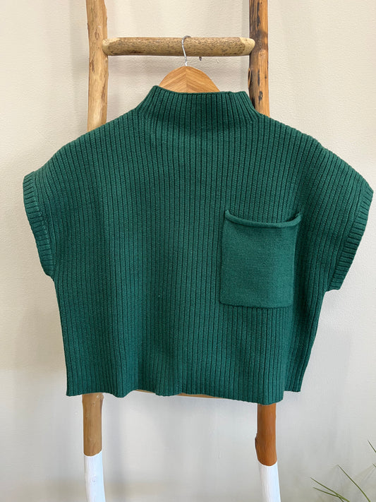 Boxy Crop Sweater - Pine