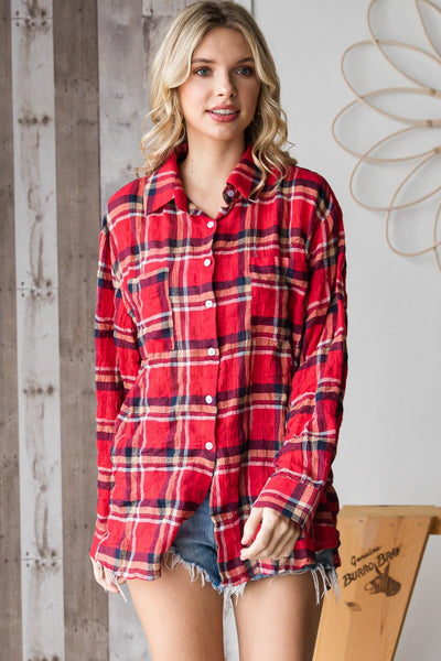 RED PLAID BUTTON DOWN