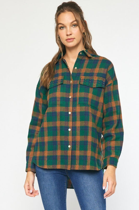 Studded Flannel Top
