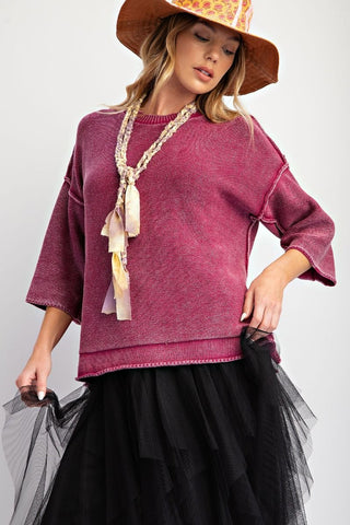 Half Sleeve Terry Sweater-Magenta