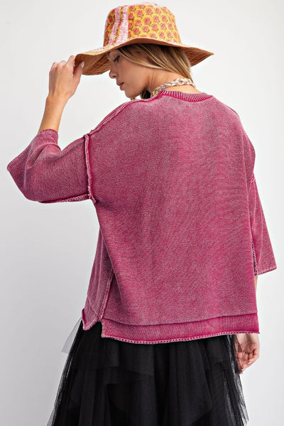 Half Sleeve Terry Sweater-Magenta