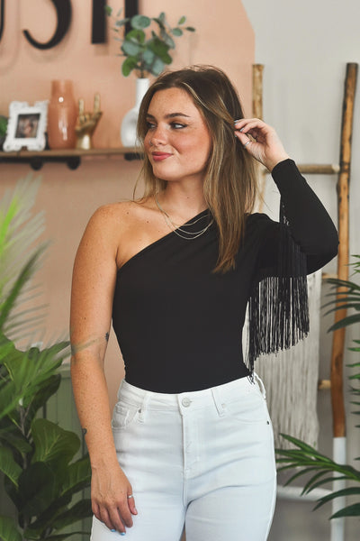 Fringed One Shoulder Bodysuit