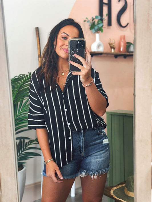 Black Striped Button Up